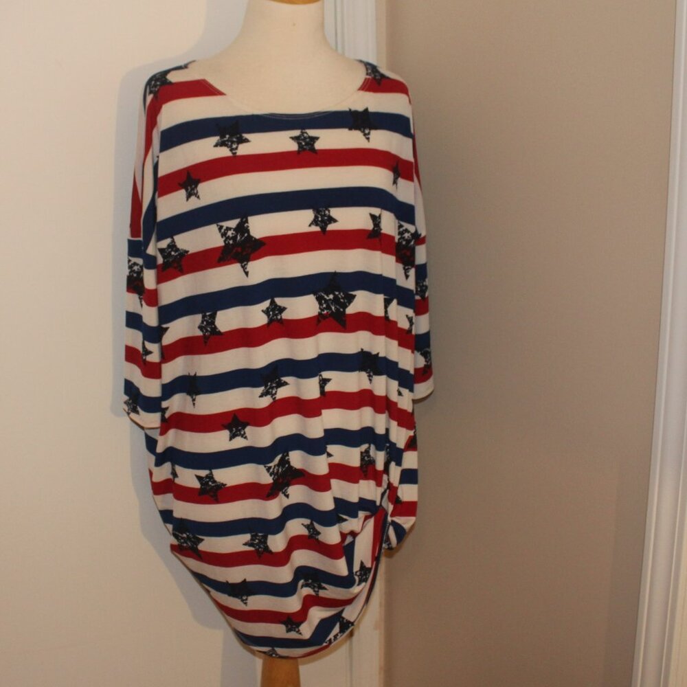 Striped Star Print Tunic Top - Red, Blue & White
